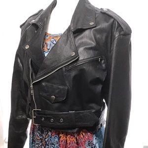 Wilson Leather Motorcycle Cropped Jacket  Black L